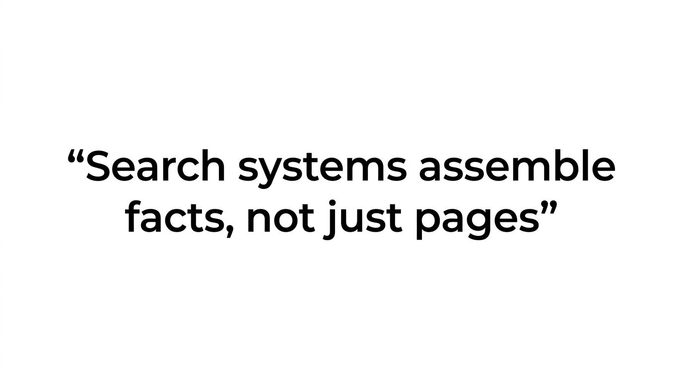 Highlighted quote reading, “Search systems do not just rank pages. They assemble facts.”